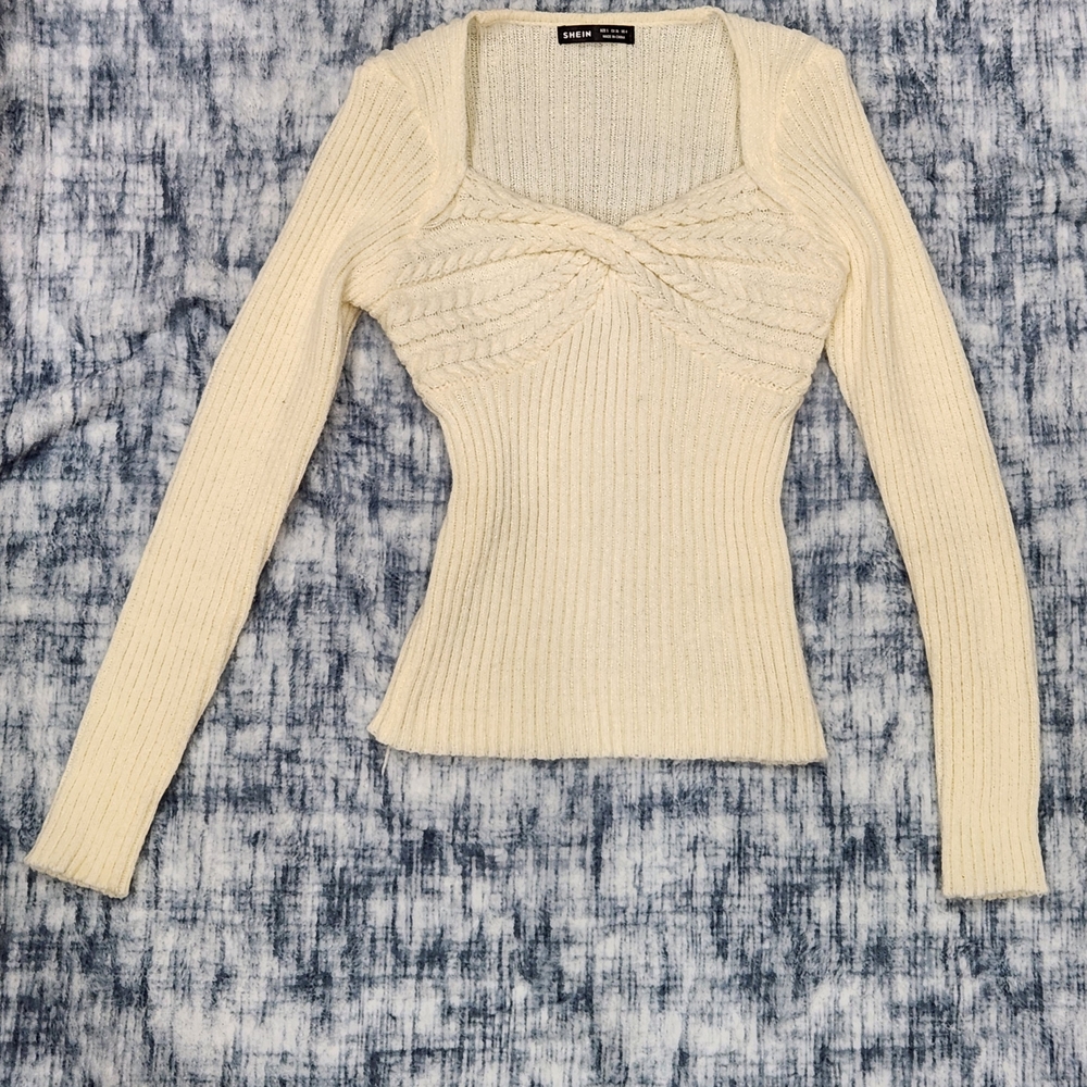 SHEIN Cream Ribbed Knit Top
